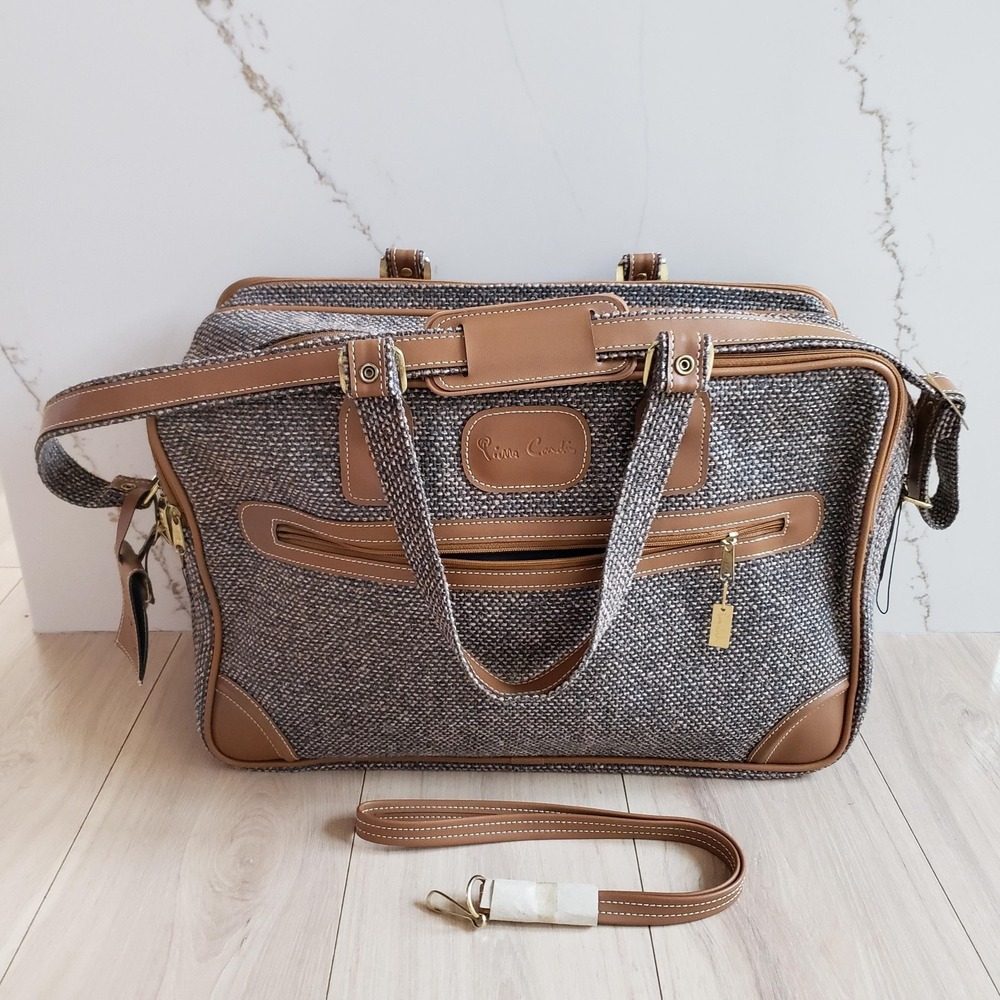 Vintage Pierre Cardin Travel Bag Large Brown Tweed Locking Carry On Soft Luggage